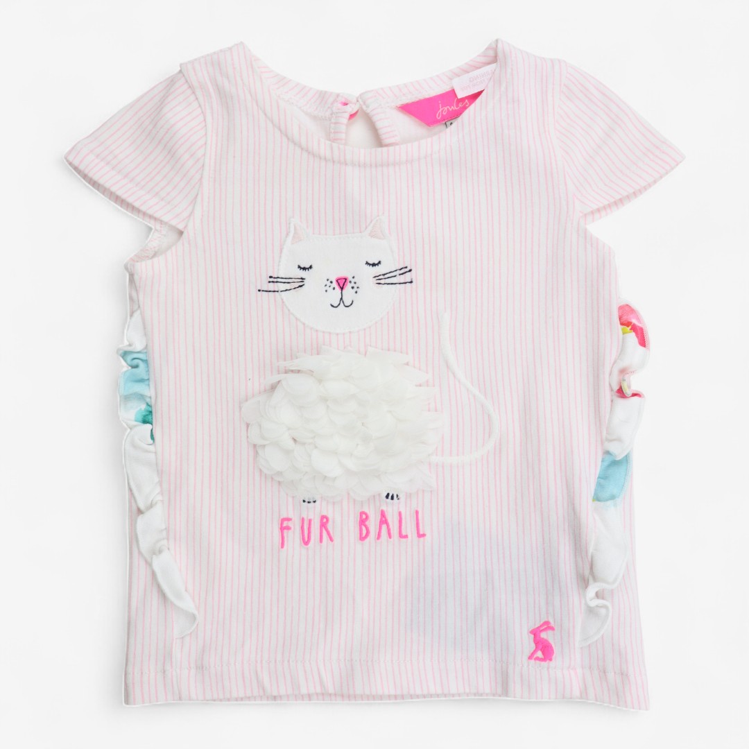Main Joules, T-Shirt With Frilly Cat Applique , 6-9 Months 27D2FED119CE/1 image